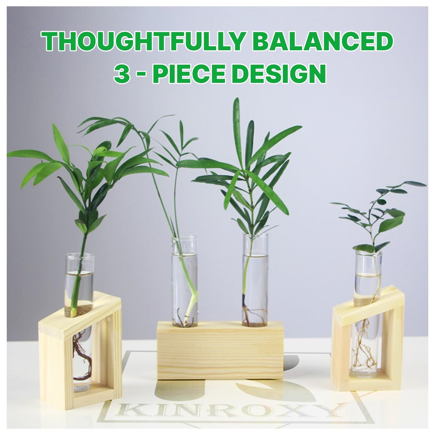 Plant Propagation Station - 3-Piece Wooden Stand with 4 Glass Test Tubes, Terrarium Vases for Plants, Hydroponic Propagation Planter for Home office Decor, Plant Lover Gift.