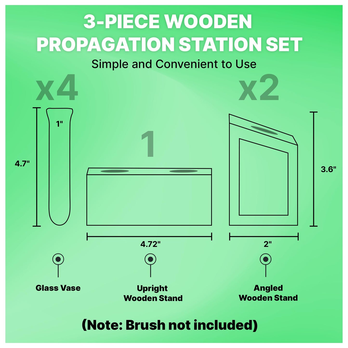 Plant Propagation Station - 3-Piece Wooden Stand with 4 Glass Test Tubes, Terrarium Vases for Plants, Hydroponic Propagation Planter for Home office Decor, Plant Lover Gift.